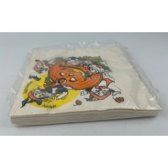 Vintage Halloween Cats & Pumpkin Luncheon Napkins 16 Collectible Party - Picture 5 of 8
